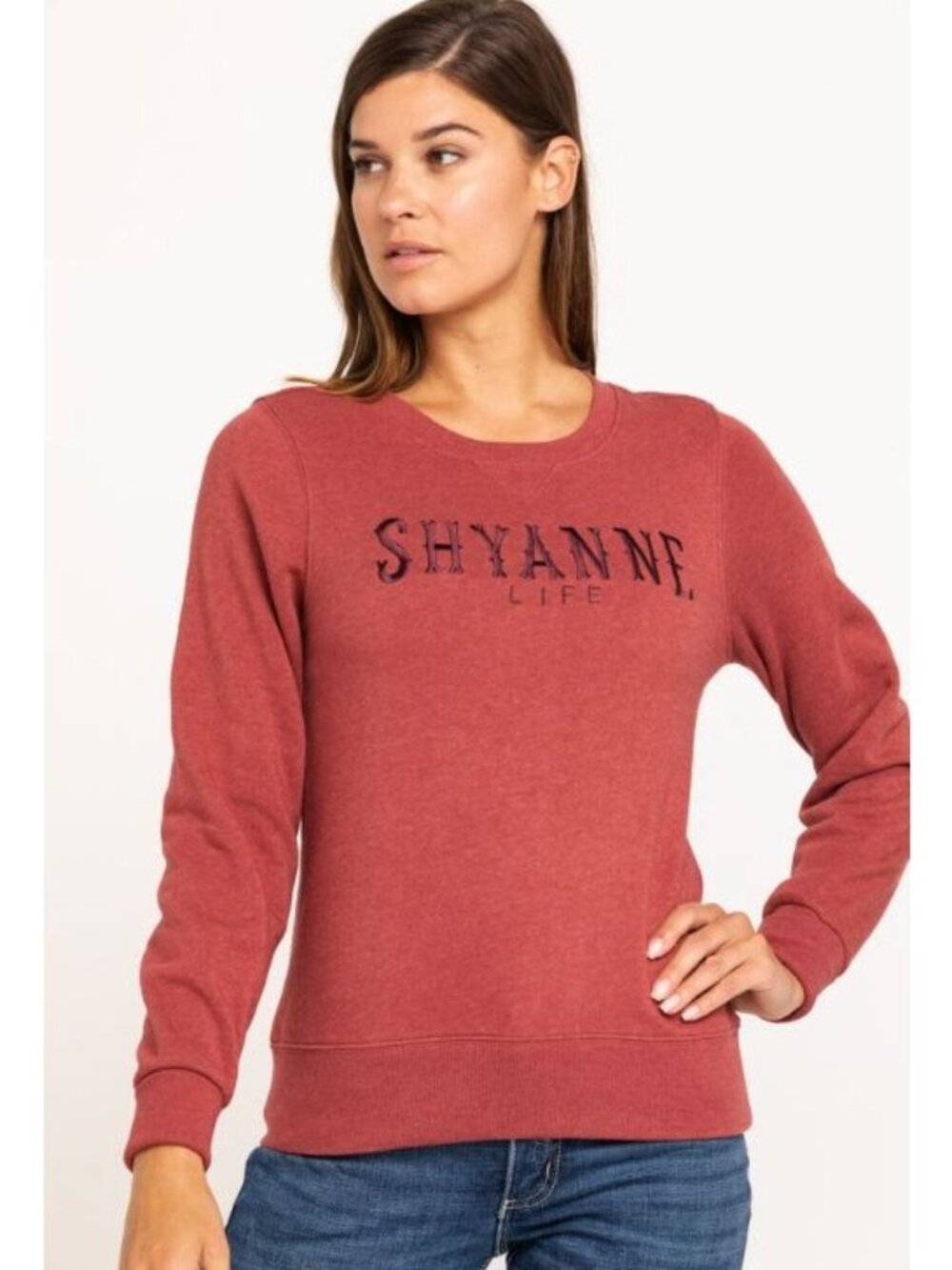 Shyanne Life Logo Sweatshirt Medium Crew Pullover Rust Copper Relaxed Cozy NEW
